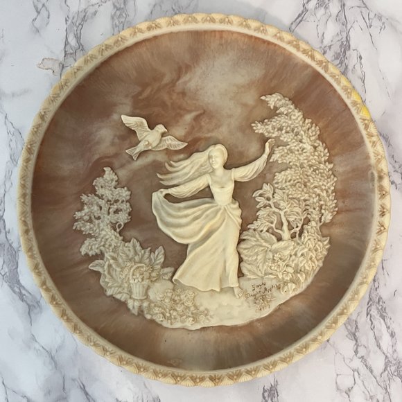 Inolay Stone Hand Crafted Art Plate -Romantic Poet Series To A Skylark -Shelly - Picture 2 of 6